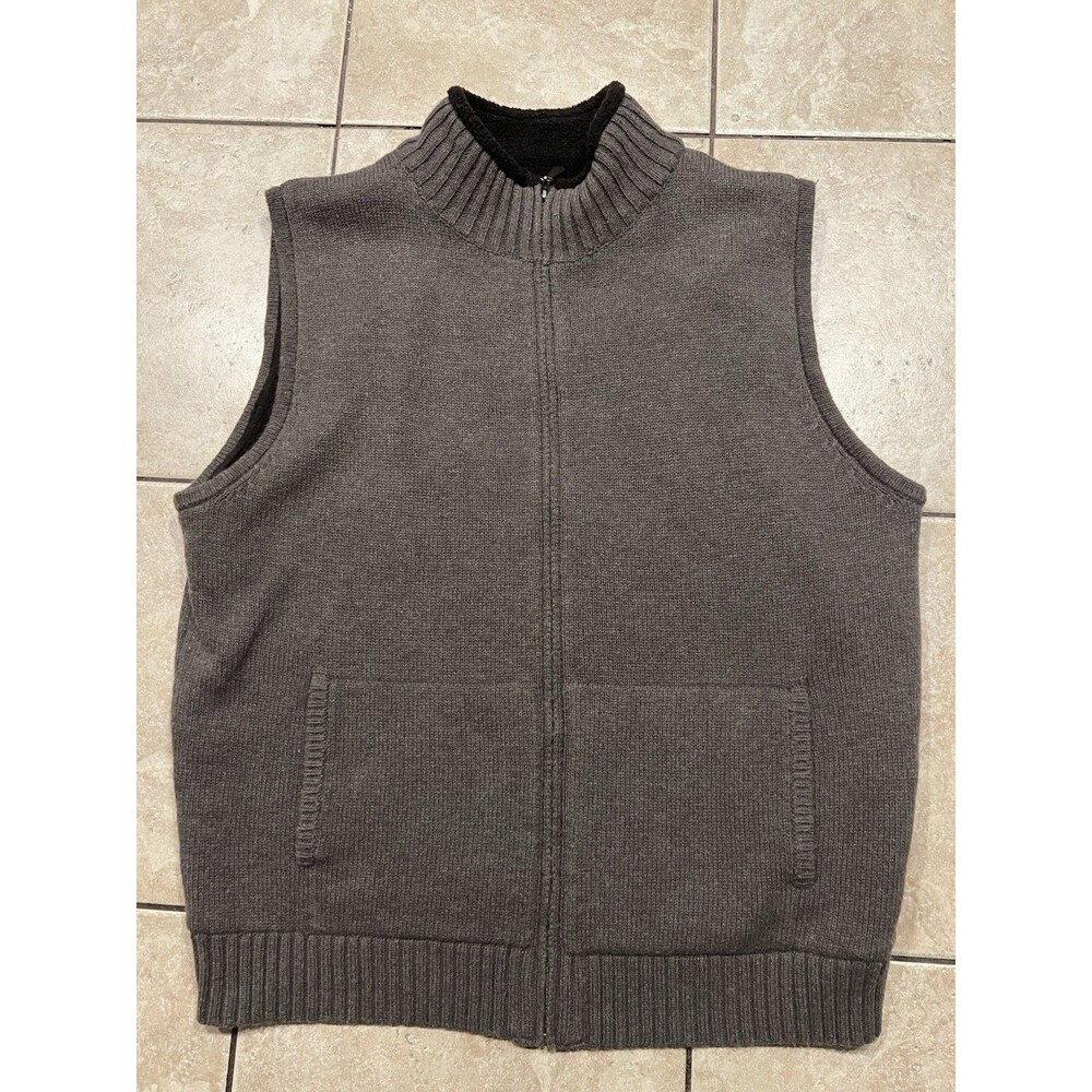 LL Bean Sweater Vest Mens Large Waterfowl Full Zip Lambs Wool Blend Pockets